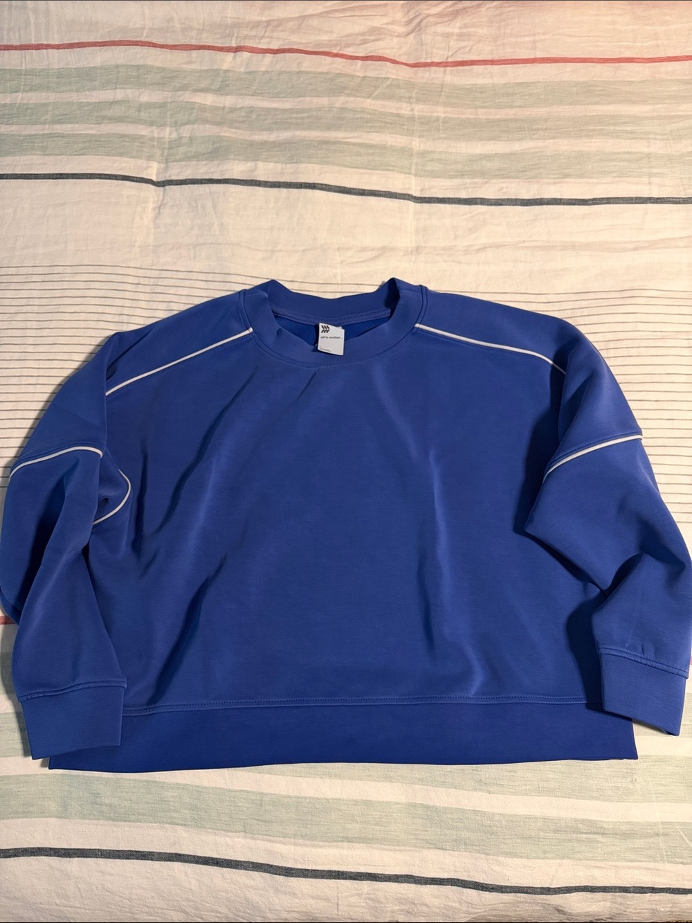 Ladies Blue Crewneck Sweatshirt w/ Piping, brushed, slightly cropped design